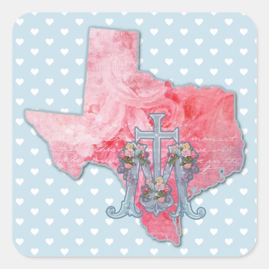 Sticker Carré Texas Religieux Coeur Vierge Marie Marian Cross (Devant)