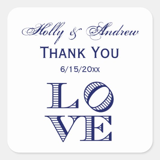 Sticker Carré Texte graphique LOVE - Bleu (Devant)