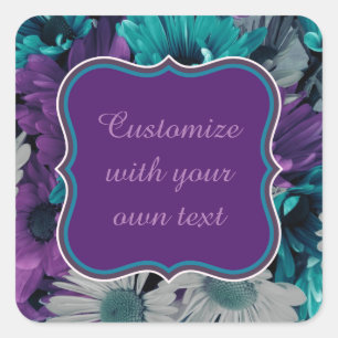 Sticker Carré Texte personnalisé Purple and Blue Flower