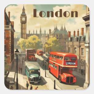 Sticker Carré Texte personnalisé Vintage Londres Big Ben