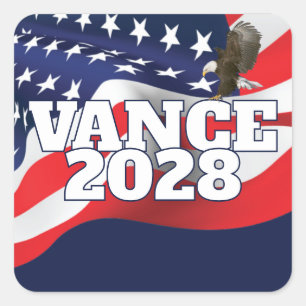 Sticker Carré Texte Vance 2028 avec drapeau et aigle chauve