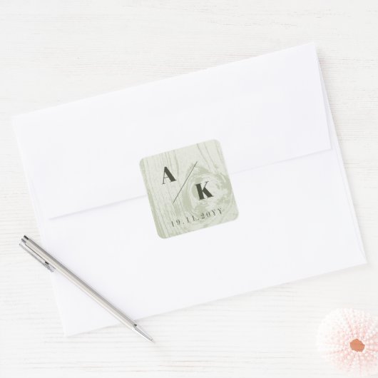 Sticker Carré Texture de bois rustique vert Mariage de printemps (Enveloppe)