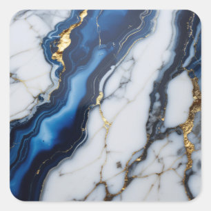 Sticker Carré texture de marbre blanc bleu motif or luxe