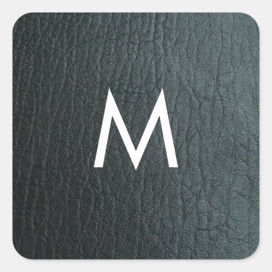 Sticker Carré Texture en cuir noir monogramme Faux (Devant)