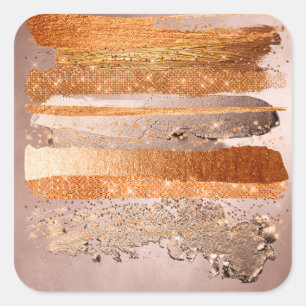 Sticker Carré Texture glamour de Copper Gold Strokes