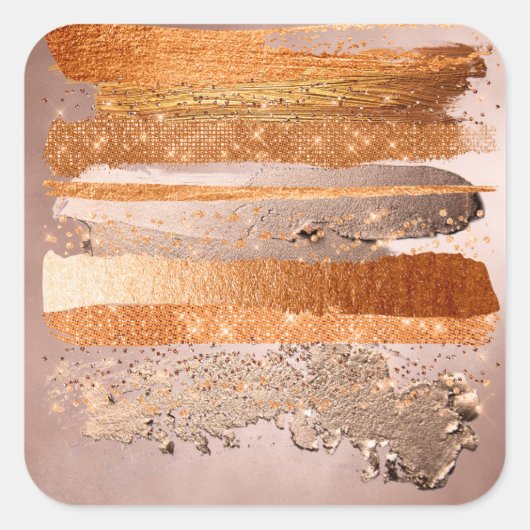 Sticker Carré Texture glamour de Copper Gold Strokes (Devant)