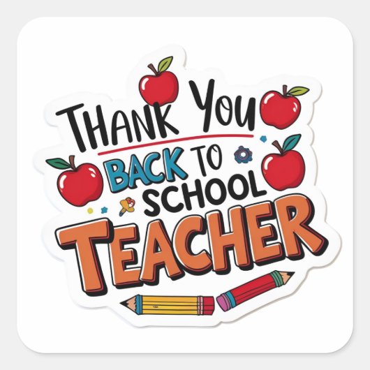 Sticker Carré Thank You Back to School Teacher Apple  (Devant)