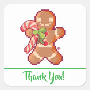 Sticker Carré Thank You, Ginger Bread man, Pixel Art, pixel art