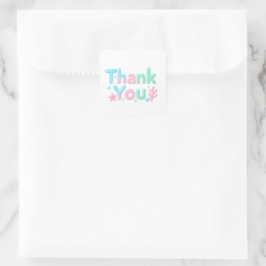 Sticker Carré Thank You Glossy Ocean Pastel Text (Sac)
