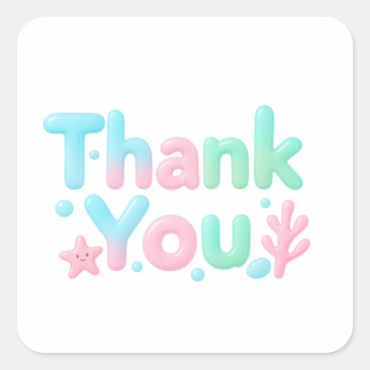 Sticker Carré Thank You Glossy Ocean Pastel Text (Devant)