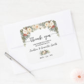 Sticker Carré Thank You White Winter Flowers Wedding (Enveloppe)