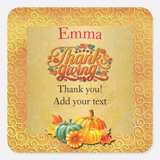 Sticker Carré Thanksgiving Automne Automne Maple Feuilles et cit (Devant)