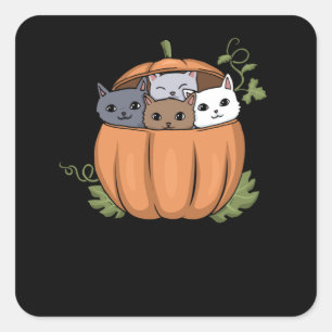 Sticker Carré Thanksgiving Cat Pumkin Pie Cat Maman Cute Kitten