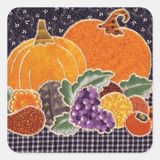 Sticker Carré Thanksgiving Citrouille et Amis Patchwork (Devant)