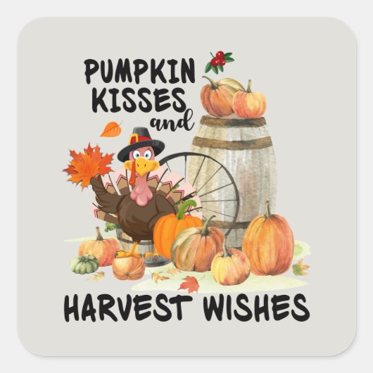 Sticker Carré Thanksgiving dinkey citrouille baisers Harvest (Devant)