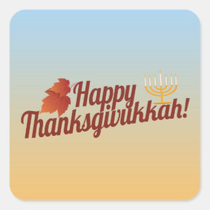 Sticker Carré Thanksgivukkah heureux Menorah/feuille