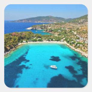 Sticker Carré Thassos île Kavala Grèce Eau Turquoise Bleu