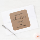 Sticker Carré The Adventure Begins, Wedding Welcome Sticker, (Enveloppe)