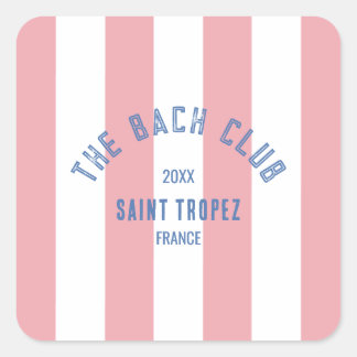 Sticker Carré The Bach Club Crête Bleue Rayure Cabana Rose