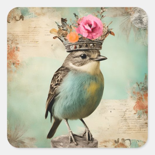 Sticker Carré The Beautiful Bird in a Crown Collage (Devant)