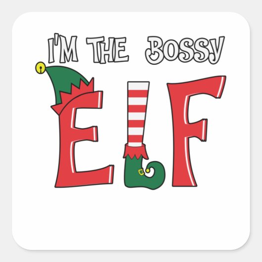 Sticker Carré The Bossy Elf Family Matching Christmas Pajamas (Devant)