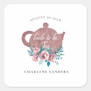 Sticker Carré Thé de mariage Rosegold et Aqua Bright