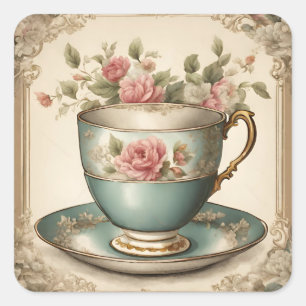 Sticker Carré Thé Floral vintage de la Coupe Jardin Tea Party