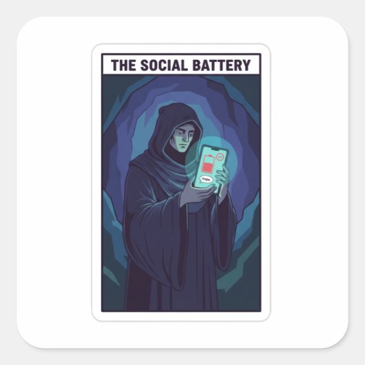 Sticker Carré The Social Battery Introvert Humor | Low Energy (Devant)