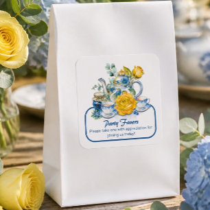 Sticker Carré Théière bleue et blanche de chinoiserie Roses Thé