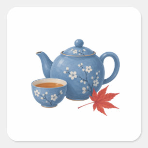 Sticker Carré Théière et feuille d'érable d'automne