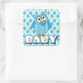 Sticker Carré Thème Baby shower Blue Polka Dot Owl (Sac)