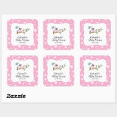 Sticker Carré Thème Baby shower Chouette Bébé Rose (Feuille)