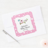 Sticker Carré Thème Baby shower Chouette Bébé Rose (Enveloppe)