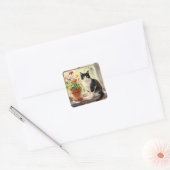 Sticker Carré Thème chat et fleurs (Enveloppe)