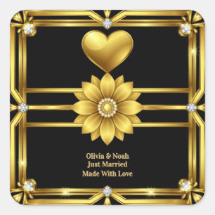 Sticker Carré Thème de célébration de mariage à ornement doré 💖