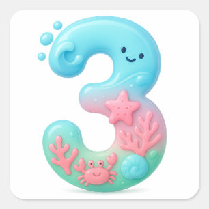 Sticker Carré Thème de dessin animé mignon sous la mer numéro 3