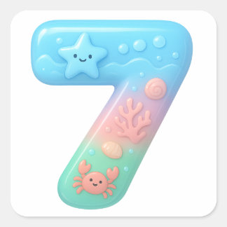 Sticker Carré Thème de dessin animé mignon sous la mer numéro 7