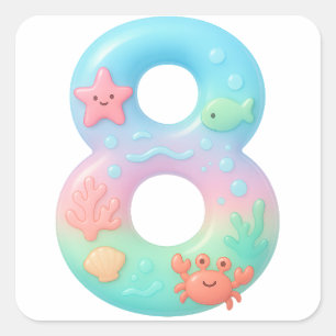 Sticker Carré Thème de dessin animé mignon sous la mer Numéro 8