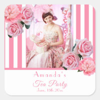 Thème de fête de thé photo rose bandes blanches et