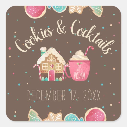 Sticker Carré Thème de fête : échange de biscuits et cocktail (Devant)