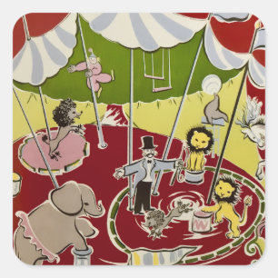 Sticker Carré Thème de la piste d'animaux de cirque rétro vintag