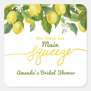 Sticker Carré Thème de mariage citron Main Squeeze Shower de mar