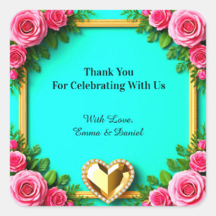 Sticker Carré 🌹 Thème de mariage floral sur turquoise 💐