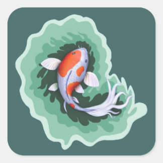 Sticker Carré Thème du poisson de Koi