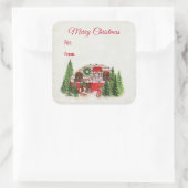 Sticker Carré Thème extérieur du camping de Noël Trailer (Sac)