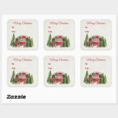 Sticker Carré Thème extérieur du camping de Noël Trailer (Feuille)