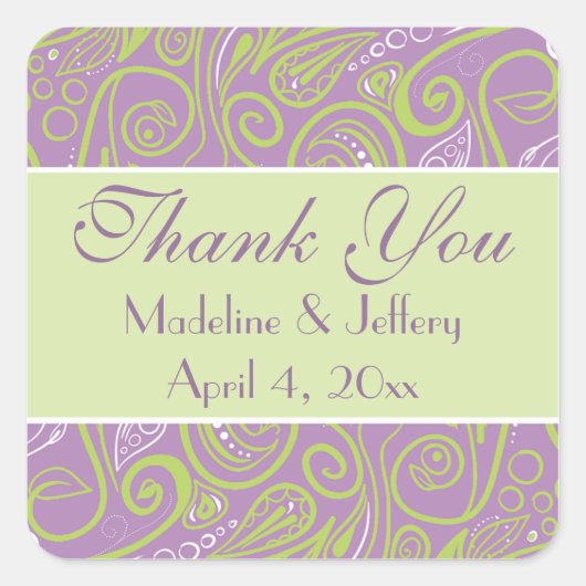 Sticker Carré thème mariage violet et chaux paisley (Devant)