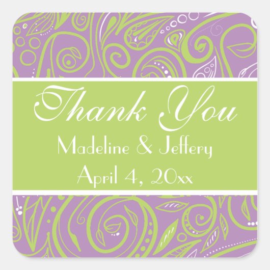 Sticker Carré thème mariage violet et chaux paisley (Devant)