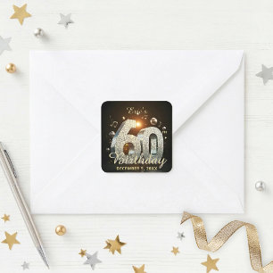 Sticker Carré Thème musical boule disco pour 60e anniversaire or