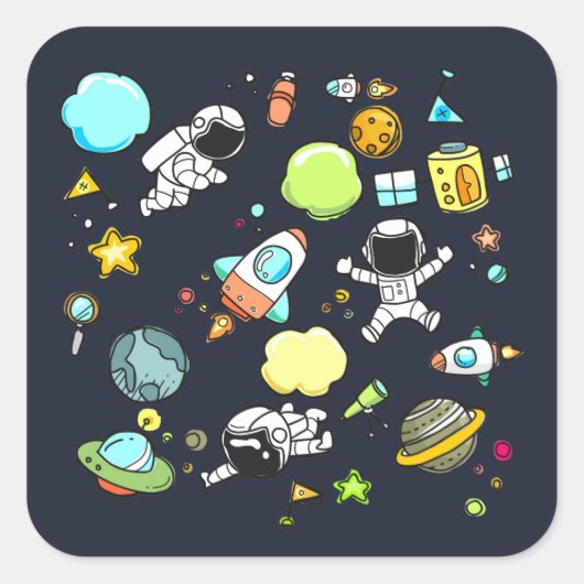 Sticker Carré Thème spatial cool - Astronauts & Rocket Ships (Devant)